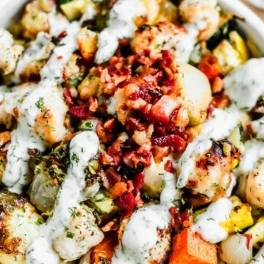 Delicious Chicken Bacon Ranch dish served with fresh herbs and toppings