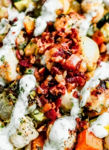 Delicious Chicken Bacon Ranch dish served with fresh herbs and toppings