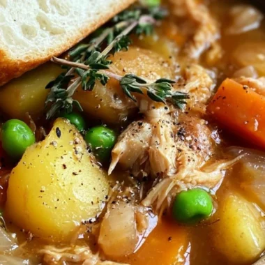 Bowl of hearty Chicken Vegetable Stew with fresh veggies and tender chicken.