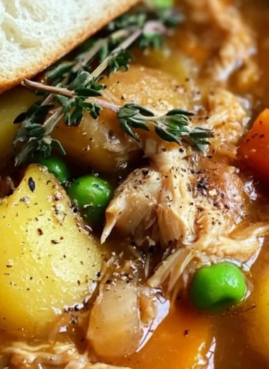 Bowl of hearty Chicken Vegetable Stew with fresh veggies and tender chicken.