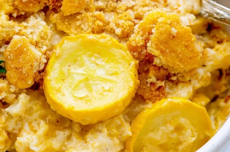 Classic Squash Casserole with cheese and herbs baked to perfection