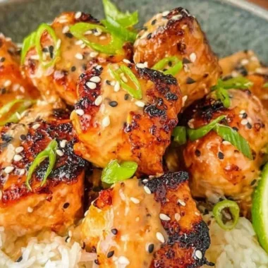 Delicious Bang Bang Salmon dish served with rice and vegetables