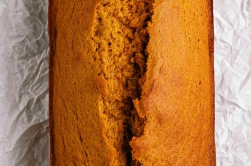 Cozy cake mix pumpkin bread topped with spices and pumpkin seeds
