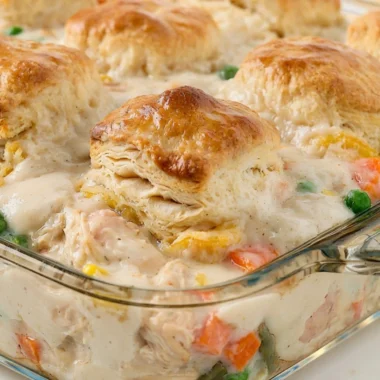 Cozy chicken pot pie casserole with chicken, vegetables, and flaky crust.