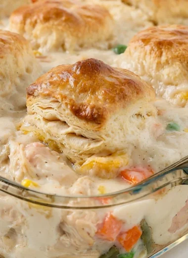 Cozy chicken pot pie casserole with chicken, vegetables, and flaky crust.