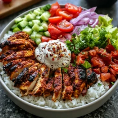 Delicious Cozy Chicken Shawarma Bowl with spices and fresh ingredients