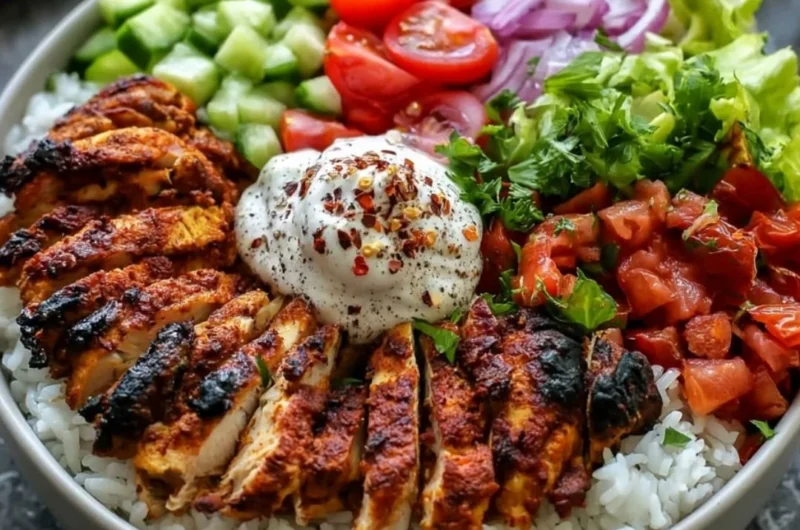 Delicious Cozy Chicken Shawarma Bowl with spices and fresh ingredients