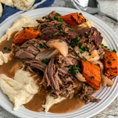 Cozy crock pot 3-packet pot roast served with vegetables