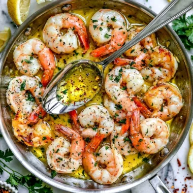 Cozy garlic butter shrimp scampi dish with parsley and lemon garnish