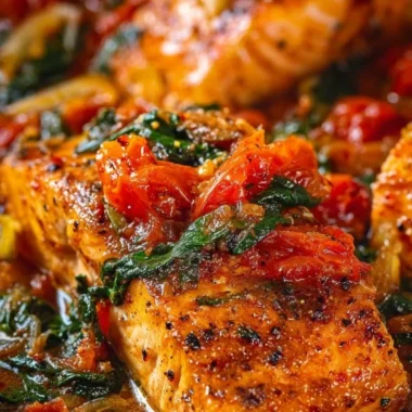 Delicious Tuscan garlic salmon served with fresh herbs and a lemon wedge