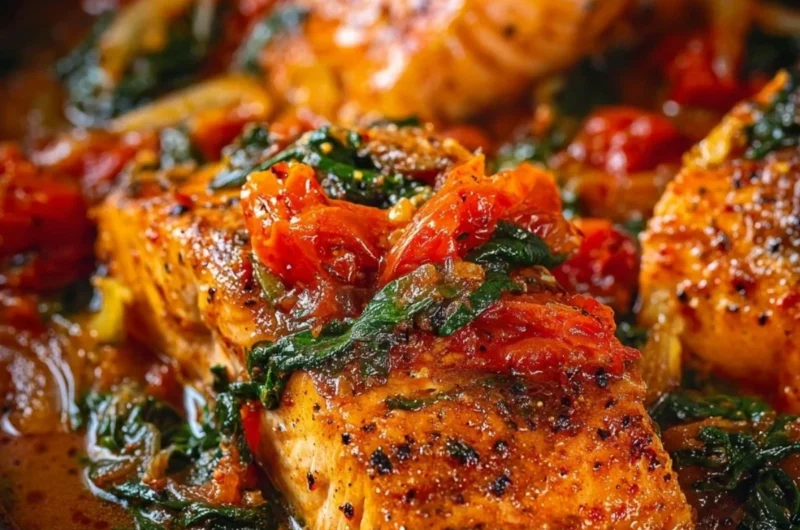 Delicious Tuscan garlic salmon served with fresh herbs and a lemon wedge