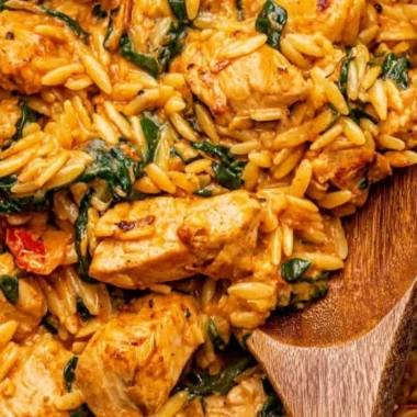 Creamy Cajun Chicken Orzo with spicy chicken and orzo pasta in a bowl