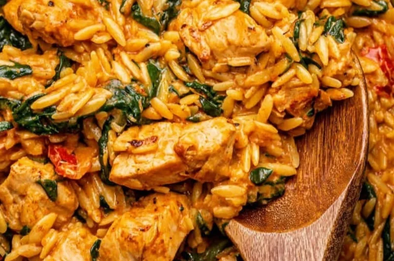 Creamy Cajun Chicken Orzo with spicy chicken and orzo pasta in a bowl