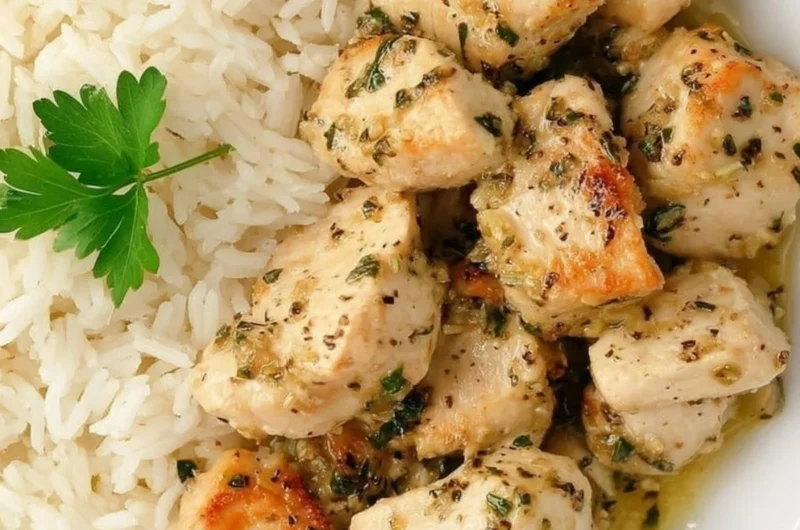 Delicious easy garlic chicken bites served on a plate