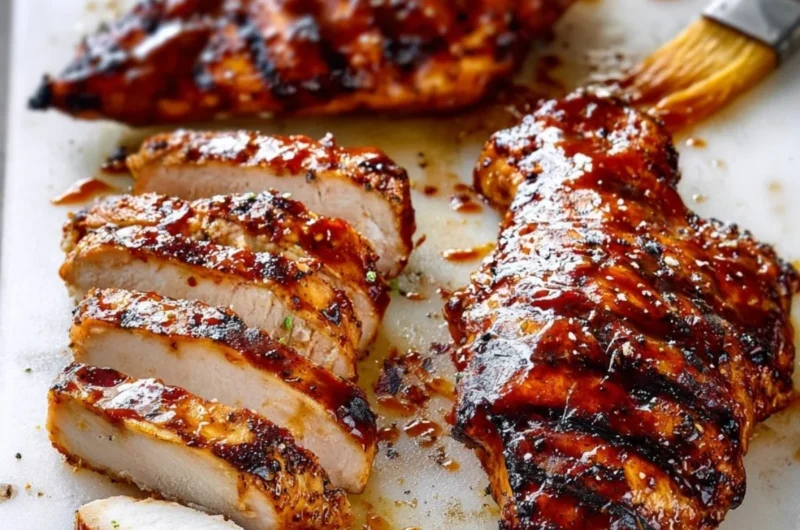 Deliciously grilled BBQ chicken served with barbecue sauce on a plate