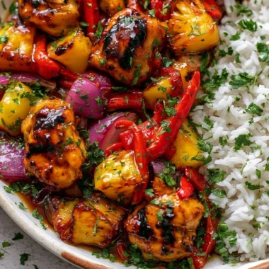 Delicious Hawaiian Chicken Sheet Pan meal with vibrant vegetables