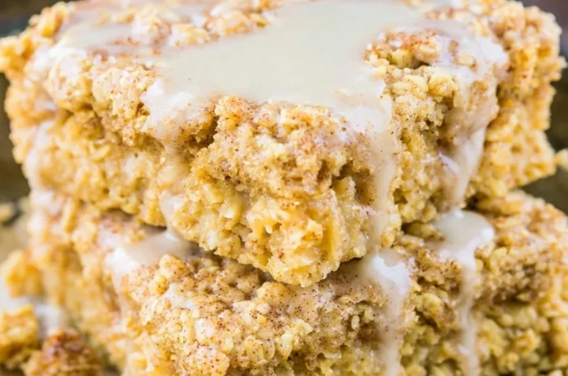 Protein-packed sugar-free cinnamon roll baked oatmeal served in a bowl