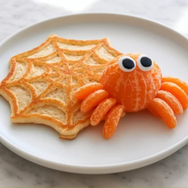 Spiderweb Pancakes decorated with a spiderweb pattern for a festive breakfast