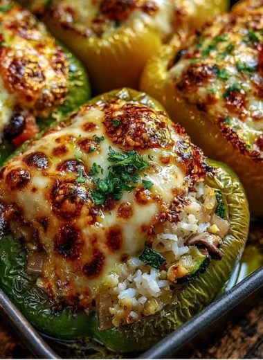 Delicious vegetarian stuffed bell peppers filled with grains and vegetables