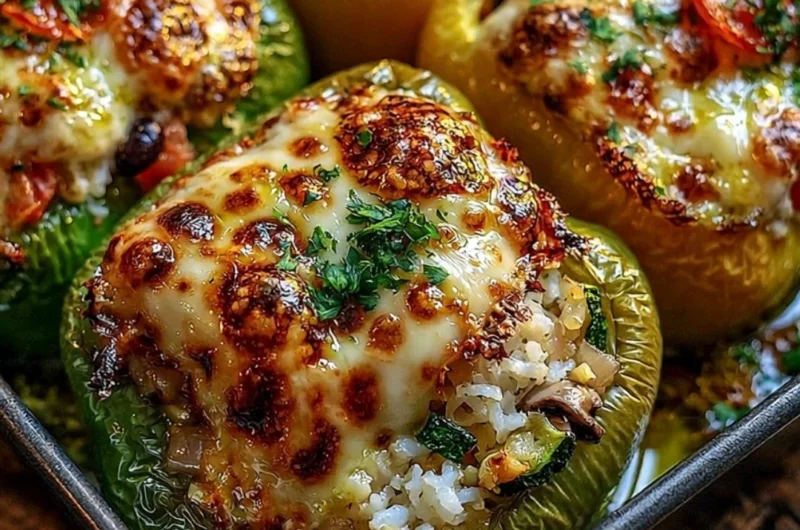 Delicious vegetarian stuffed bell peppers filled with grains and vegetables