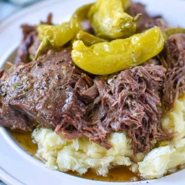 Whole30 Mississippi Pot Roast served with fresh vegetables