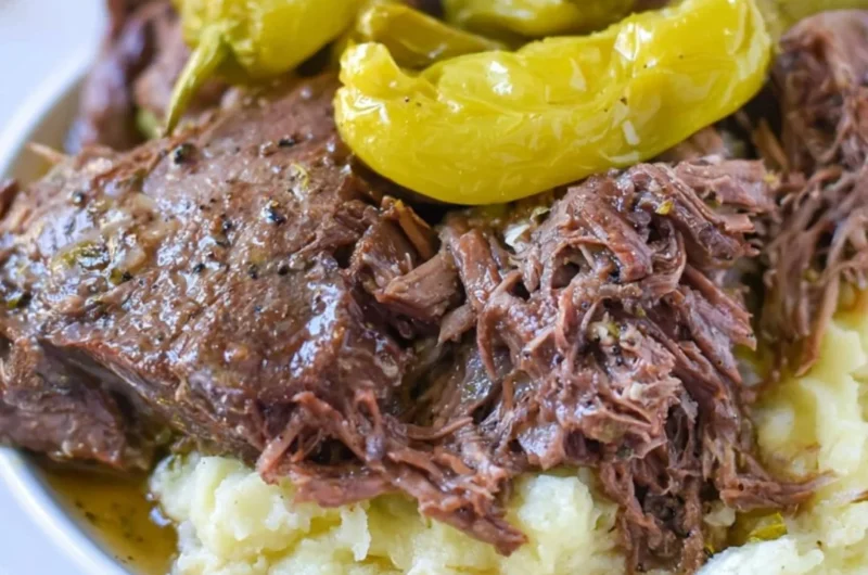 Whole30 Mississippi Pot Roast served with fresh vegetables
