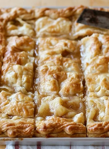 Delicious homemade apple slab pie with a golden crust and apple filling.