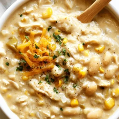 Bowl of cozy white chicken chili topped with cilantro and lime