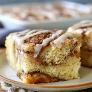 Delicious homemade cozy cinnamon roll cake drizzled with icing