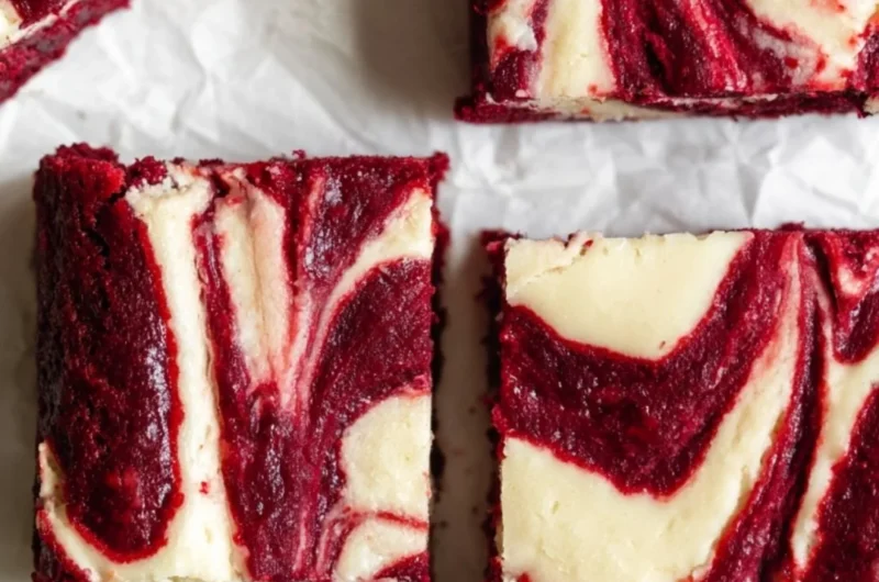 Delicious red velvet cheesecake brownies on a plate