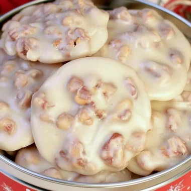 Delicious homemade vanilla pecan pralines on wooden table