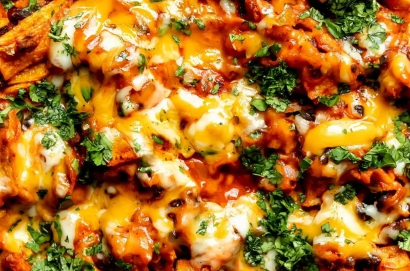 Butternut squash and black bean enchilada skillet topped with cheese