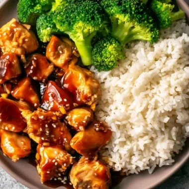 Delicious Asian-style teriyaki chicken served with rice and vegetables