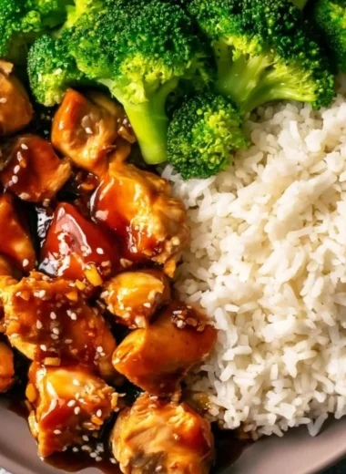 Delicious Asian-style teriyaki chicken served with rice and vegetables