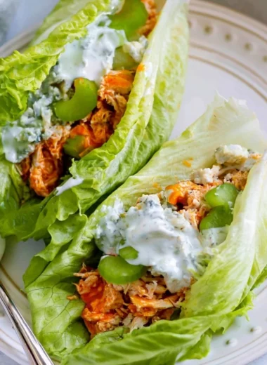 Healthy Buffalo Chicken Lettuce Wraps with vibrant ingredients