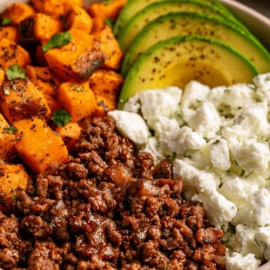 Delicious Hot Honey Sweet Potato Beef Bowl with vibrant ingredients