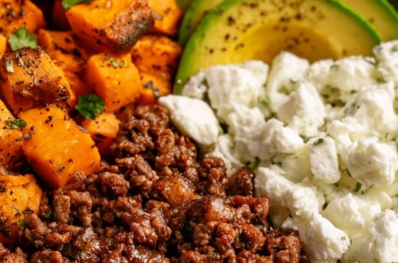 Delicious Hot Honey Sweet Potato Beef Bowl with vibrant ingredients