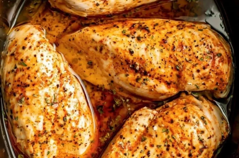 Slow cooker chicken breasts cooked to perfection with herbs and spices