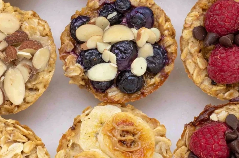 4 Ingredient Baked Oatmeal Cups served in a muffin tin