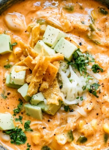 Bowl of award-winning white chicken chili garnished with cilantro and lime.