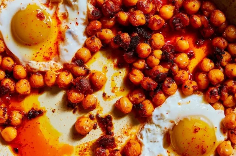 Chickpea fried eggs served on a plate with herbs and spices