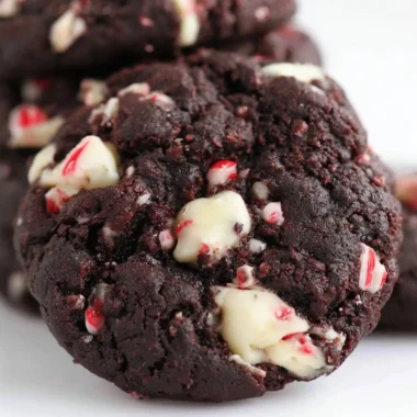 Chewy double chocolate peppermint cookies on a festive plate