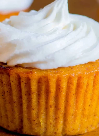Delicious Impossible Pumpkin Pie Cupcakes with fall decorations