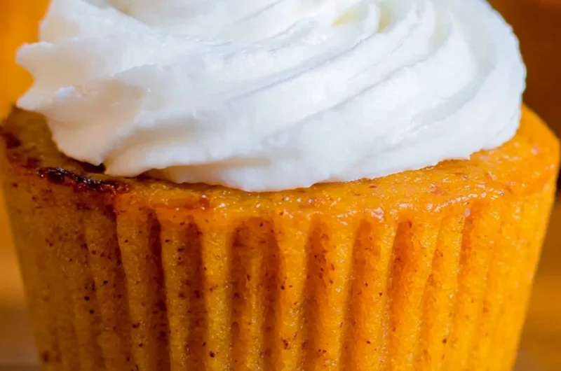 Delicious Impossible Pumpkin Pie Cupcakes with fall decorations