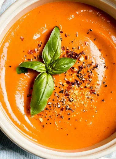 Delicious bowl of Middle-of-Winter Tomato Soup made with canned tomatoes
