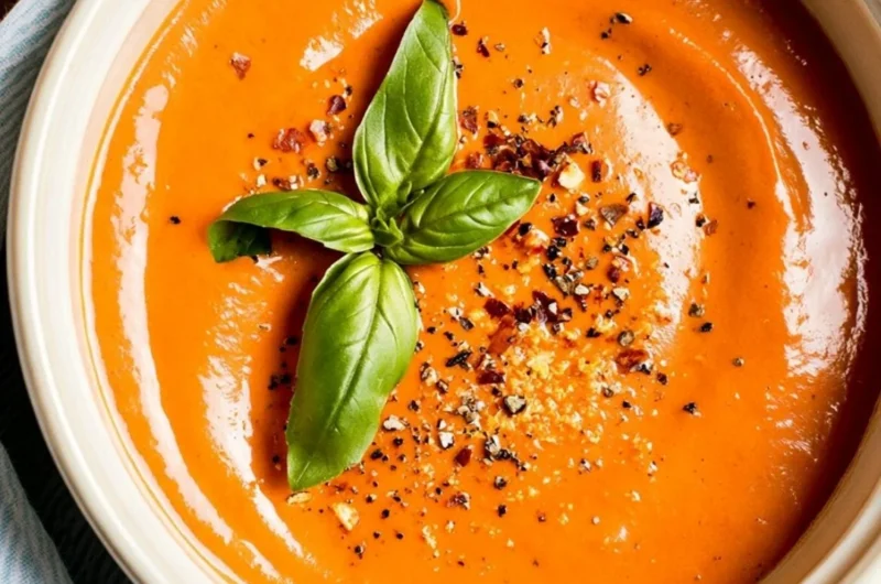 Delicious bowl of Middle-of-Winter Tomato Soup made with canned tomatoes