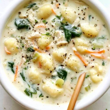 A bowl of Olive Garden Chicken Gnocchi Soup garnished with fresh herbs