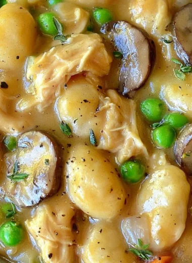 One Pot Gnocchi Chicken Pot Pie served in a beautiful dish with herbs