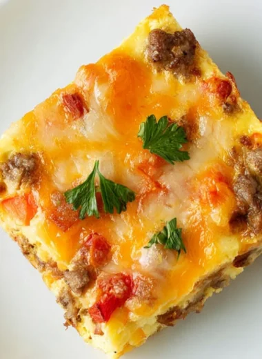 Hearty Overnight Bacon and Sausage Breakfast Casserole for holiday breakfast