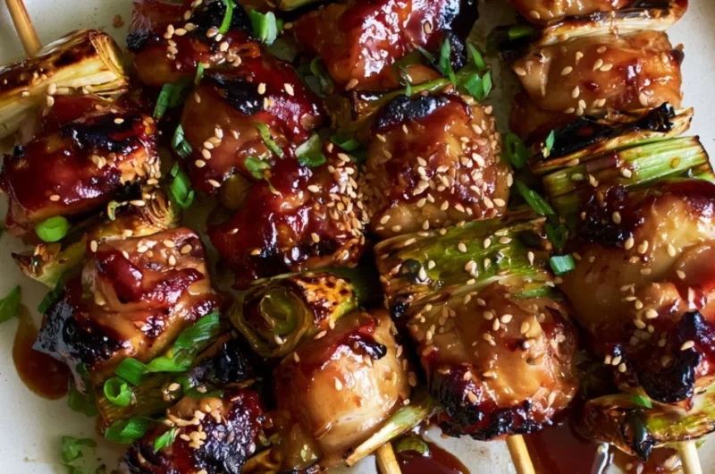 Grilled teriyaki chicken skewers served on a plate